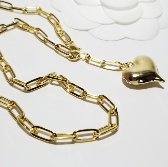 Jewelry Gold Puff Heart Paperclip Choker Necklace Chain Poshmark
